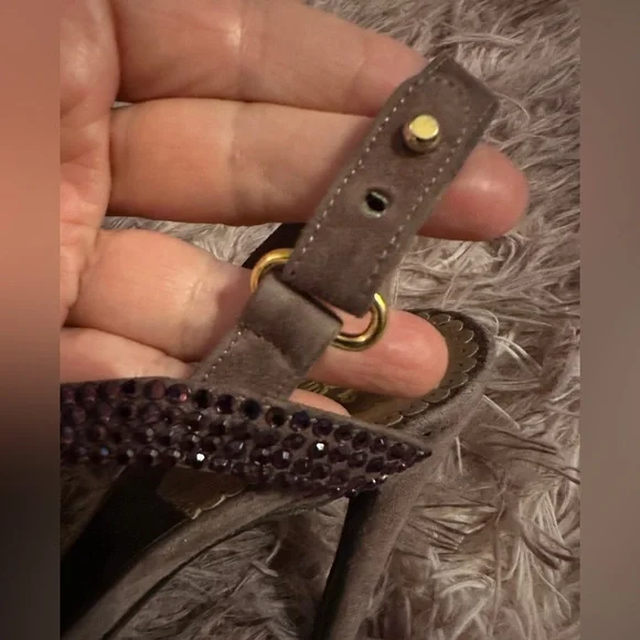 Roberto Cavalli Women Purple Suede Crystal Embellished Strappy Sandal Heel 37 7 - Picture 13 of 16